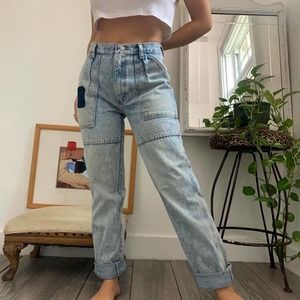 Vintage Wrangler Acid Wash Patch Carpenter Denim Size 26"